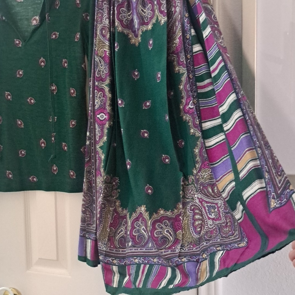 Vintage Robert Janan Green Paisley Print Skirt Set Sz 6 - Picture 3 of 10